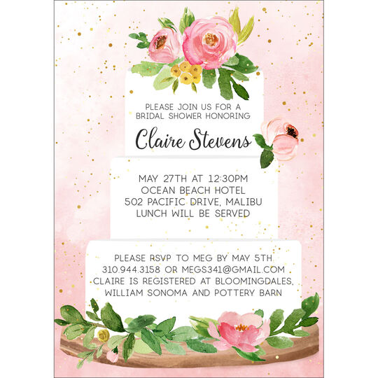 Greenery and Floral Cake Invitations